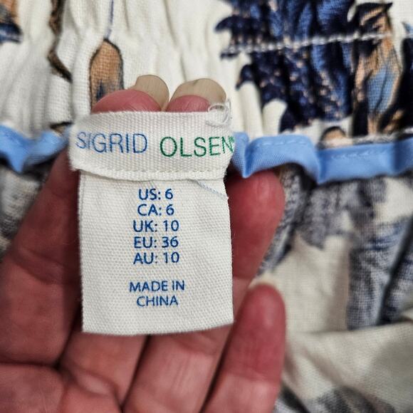 Sigrid Olsen Pants Blue Floral  Belted Wide Leg Cropped Capri Beachy Coastal 6 - Picture 6 of 15